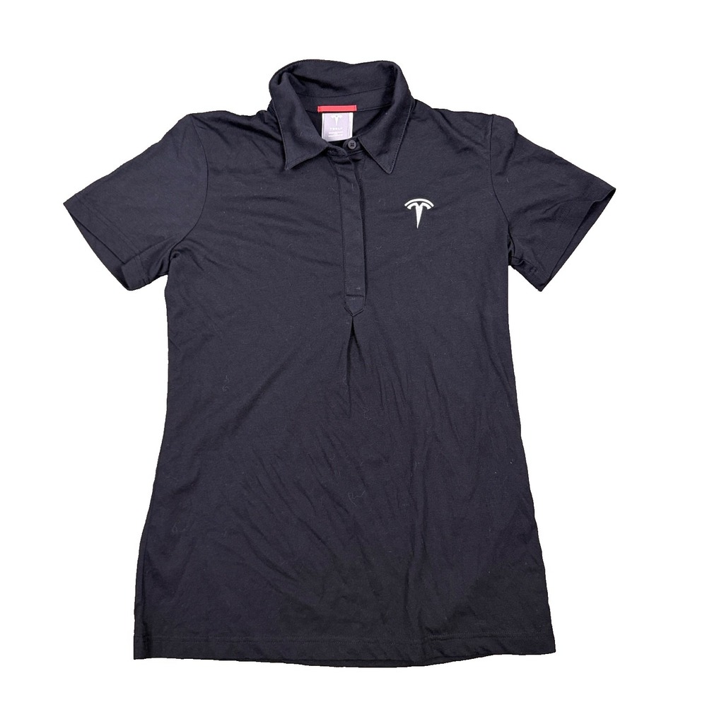 TESLA Performance Ladies Polo Shirt Medium Employee‎ Black Wicking Tech Golf